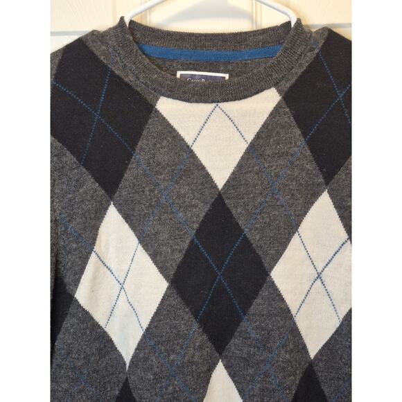 Club Room Grey, White, Black Argyle Sweater Men's Small Wool Blend Pullover - Picture 5 of 8
